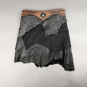 Handmade Leather multi-layered with pocket black skirt, Hippie, Boho, Gipsy, Tribal fusion, Burning man