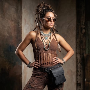 Black Leather Waist Bag Pouch, Hip Utility Festival Fanny Pack