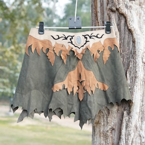 swide Leather Skirt Handmade with Labradorite Stone