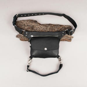 Handmade Leather Waist Bag with Thigh Belt || Festival Fanny Pack || Leather thigh belt with silver || Leather Waist Belt For Unisex ||
