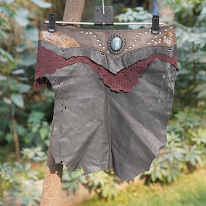 Handmade Leather Skirt with Labradorite Stone, Short Leather Skirt For Women, Gift for her