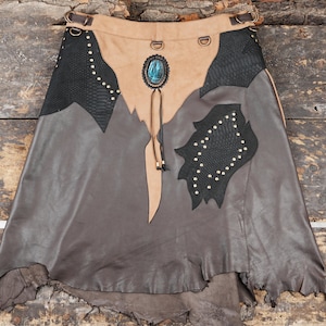goat  Leather Skirt Handmade with Labradorite gem  Stone