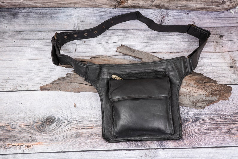 Handmade Leather Waist Bag with Adjustable Belt, Festival Fanny Pack, Leather Hip Bag, Gift for her image 2