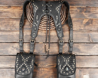 Handmade Leather Shoulder Holster Bag – Steampunk Festival Utility Belt
