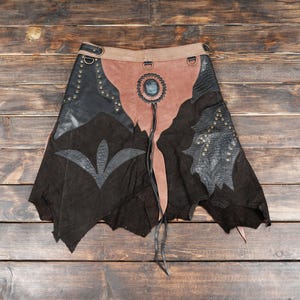 Handmade Leather Skirt with Labradorite Gemstone - Adjustable S-M