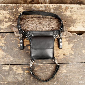 Handmade Leather Waist Bag with Thigh Belt || Festival Fanny Pack || Leather thigh belt with silver || Leather Waist Belt For Unisex ||