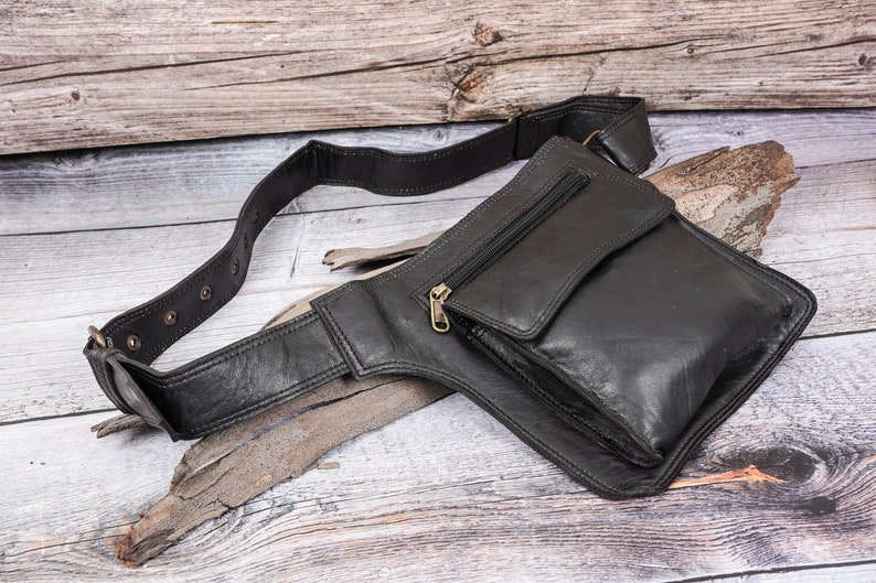 Handmade Leather Waist Bag with Adjustable Belt, Festival Fanny Pack, Leather Hip Bag, Gift for her image 1
