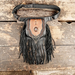 Handmade Leather waist belt with two pocket's || Utility Leather belt with labradorite gemstone || Every Day Belt with Frill's ||