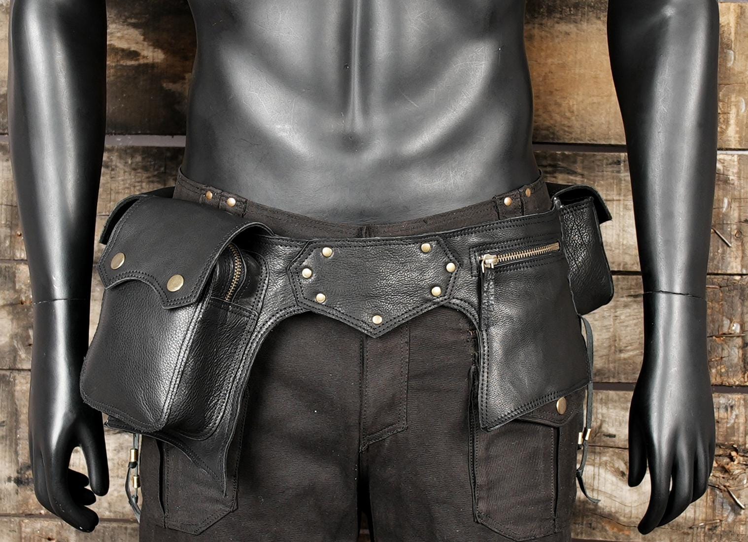 Black Leather Studded Utility Belt - Etsy display picture 3