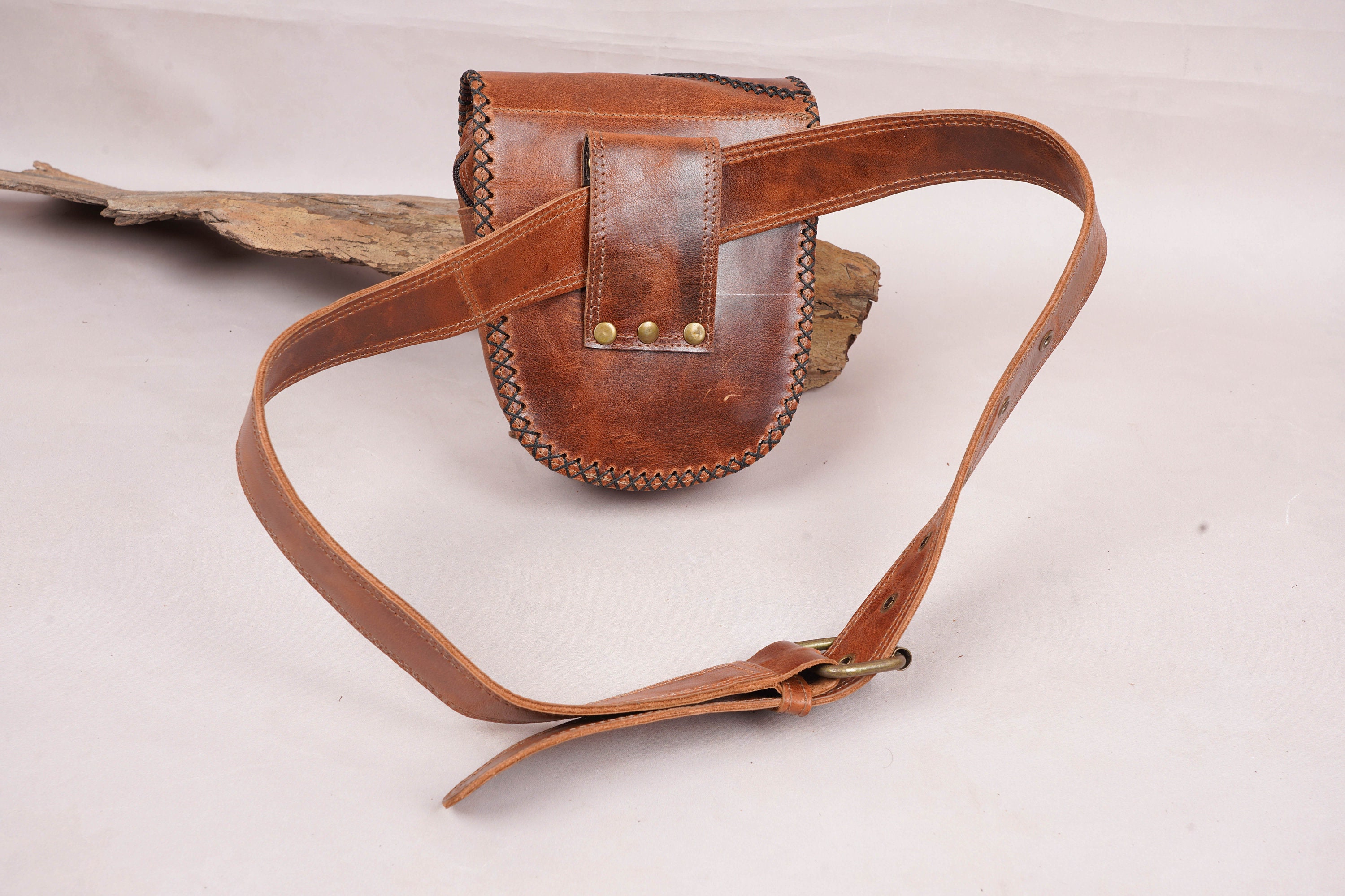 Brown Leather Utility Belt Pouch With Real Gems Stone - Etsy