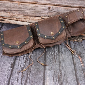 Handmade Leather 4 Pocket Waist Bag With Adjustable Belt, Festival ...