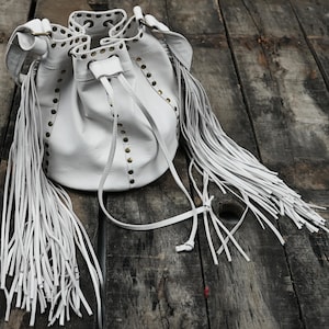 Black Fringe Leather Bucket Bag Crossbody Adjustable Strap Leather Bag Handmade Women Drawstring Bag Handbag Purse Leather Bag For Gift Item