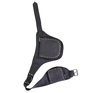 Handmade Leather Burning Man Belt Bag, Leather Fanny Pack, Black Hip Bag, Leather Belt Bag