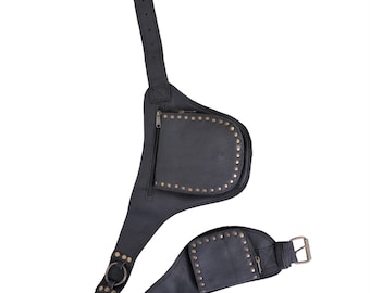 Handmade Leather Burning Man Belt Bag: Black Hip Fanny Pack