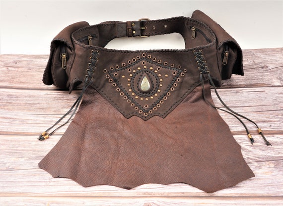 Handmade Leather Skirt Belt Bag With Gemstone: Festival  display picture 1