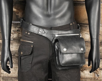 Black Multi-Pouch Leather Utility Belt Multi Pouch Leather Belt - RT-232 - Medieval Collectibles main image 4
