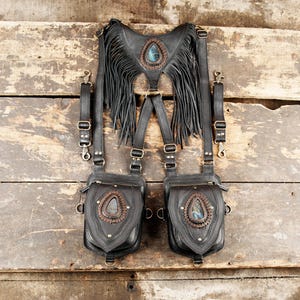 Leather Holster Bag, Burning Man Leather Holster Belt, Utility Harness, Festival Belt, Pocket Holster, Steampunk Utility Holster Bag