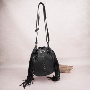 Black Fringe Leather Bucket Bag Crossbody Adjustable Strap - Etsy