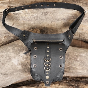 Unisex Große Schwarz Echtleder Taille Hüfttasche Bum Bag | Reise-Ferien-Geld-Gürtel-Beutel-verstellbarer Hüftgurt