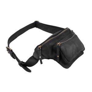 Unisex Große Schwarz Echtleder Taille Hüfttasche Bum Bag | Reise-Ferien-Geld-Gürtel-Beutel-verstellbarer Hüftgurt