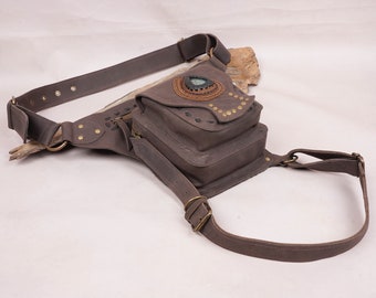 Handmade Leather Holster Bag with Adjustable Belt, Festival Fanny Pack, Leather Thigh Bag, Utility Belt Pouch, Personalized Gift Items Brown