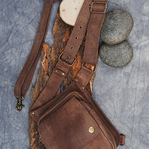 Handmade Leather Waist Bag with Adjustable Belt, Festival Fanny Pack, Leather Crossbody Bag, Gift for him & her zdjęcie 9