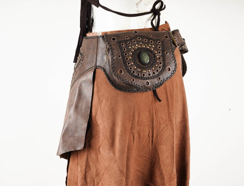 Handmade Leather Skirt Belt Bag With Gemstone Waist Bag - Etsy