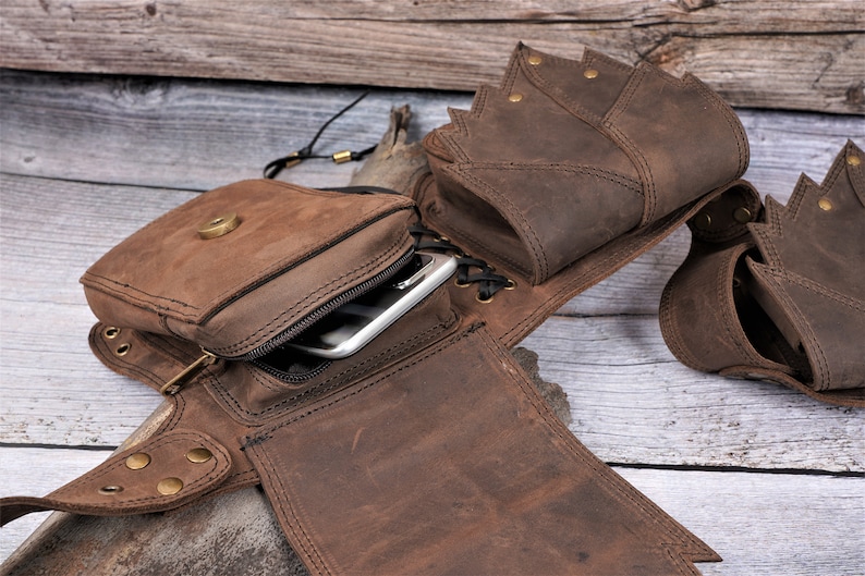 Handmade Brown Leather Waist Bag with gemstone, Belt pouch, Hip bag with adjustable belt for Women and Girls image 7