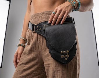 Bohemian style leather belt || Handcrafted leather utility belt || Festive Leather Waist Belt || Fanny Hip Bag for Unisex ||