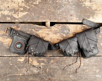 Handmade Brown Leather Waist Bag with gemstone || Belt pouch, Hip bag with adjustable belt ||  Leather Waist Belt With Labradorite gemstone|