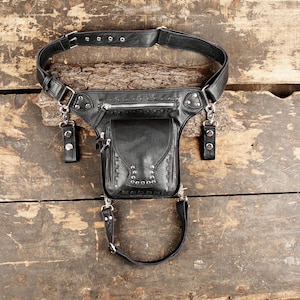 Leather Waist belt with thigh strap || Adjustable leather thigh belt || Festival leather waist bag || For Biker's, rider's and adventures.