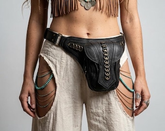 Festival Fanny Pack || Handmade Leather Waist Bag || Leather Hip Bag || Gift for her & Bag for unisex || Bohemian style leather belt ||