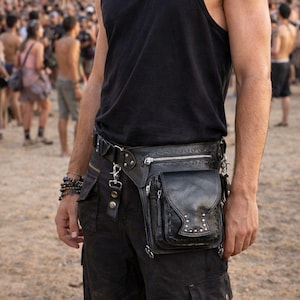 Leather Waist belt with thigh strap || Adjustable leather thigh belt || Festival leather waist bag || For Biker's, rider's and adventures.