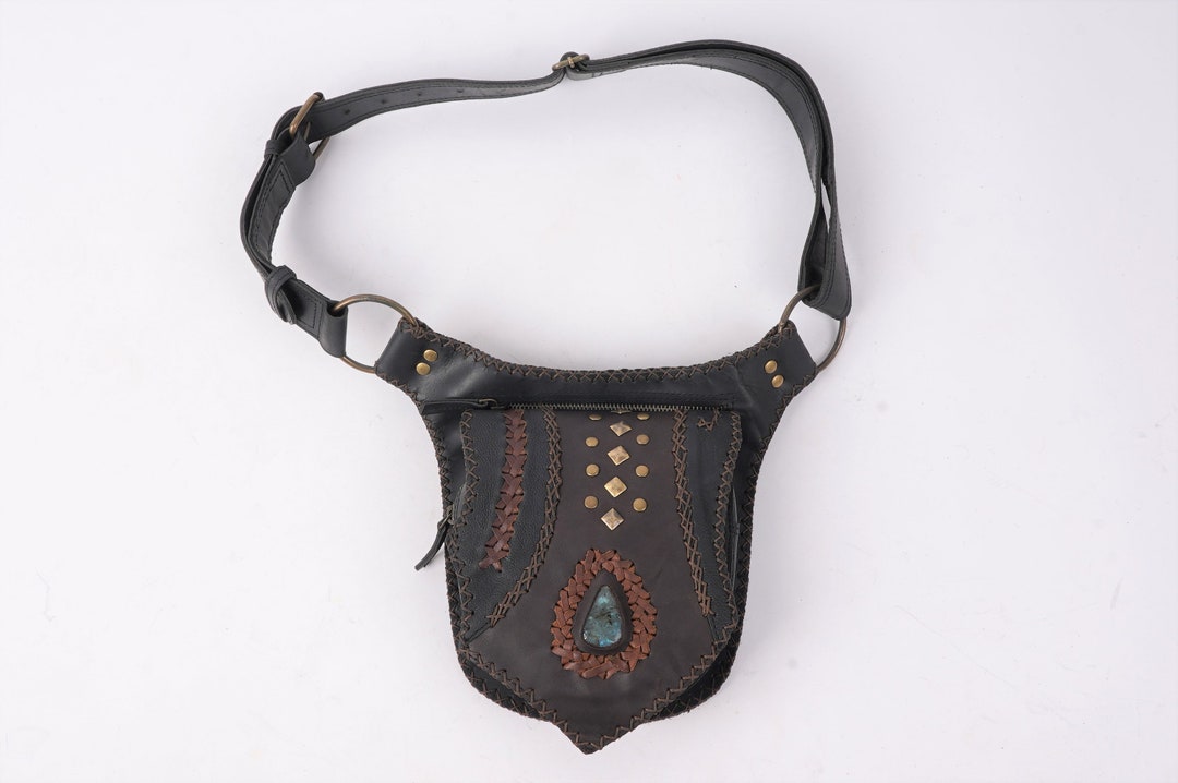 Handmade Leather Belt Bag With Real Gemstone, Festival Fanny Pack, Gift