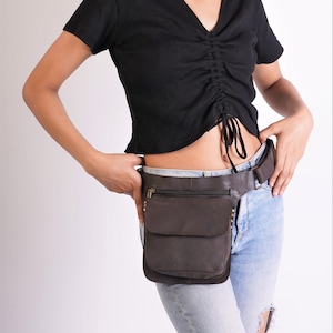 Handmade Leather Waist Bag with Adjustable Belt, Festival Fanny Pack, Leather Hip Bag, Gift for her