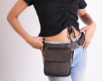 Handmade Leather Waist Bag with Adjustable Belt, Festival Fanny Pack, Leather Hip Bag, Gift for her