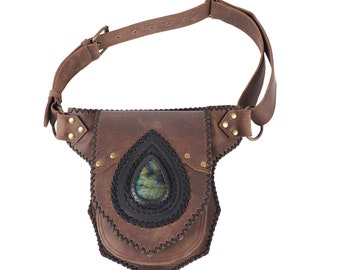 gems stone ,Genuine Leather Hip Bag, Leather Bum Bag, Leather Belt Bag, Leather Pocket Belt