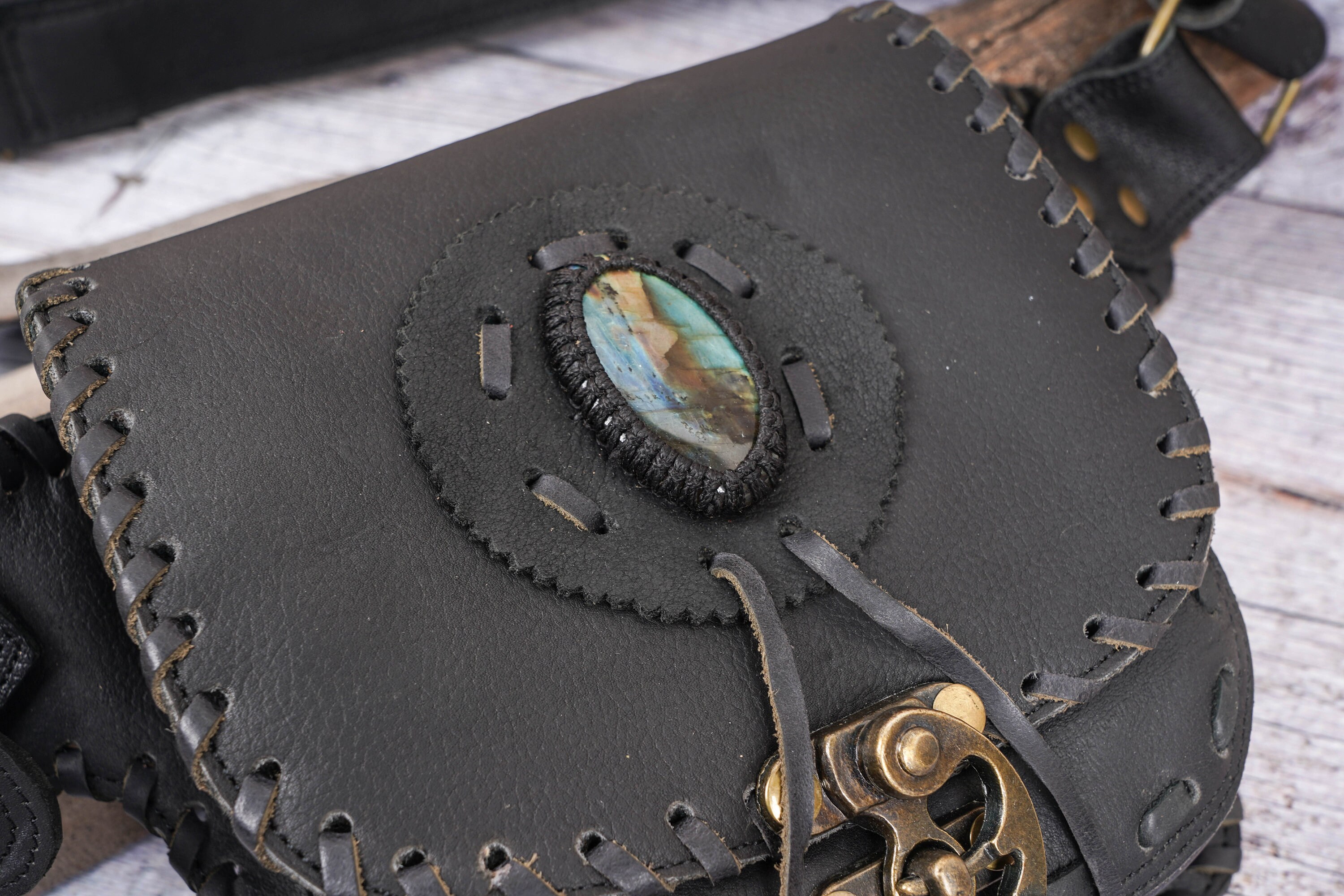 Leather Utility Belt-hip Belt Waist Bag With Real Gems Stone | Etsy