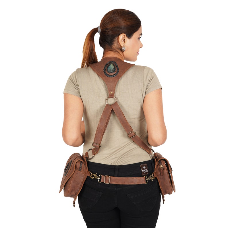 leather holster with laborite gems stone dark brown