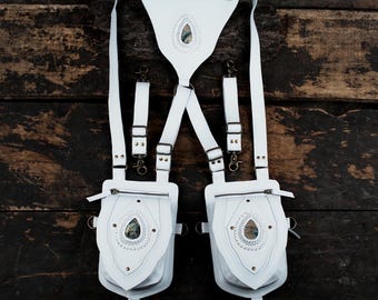 LeatherHolster, Handcrafted Holster, LeatherFashion, ClassicLeatherLook, Adjustable straps, Utility Holster, Burning Man holster.