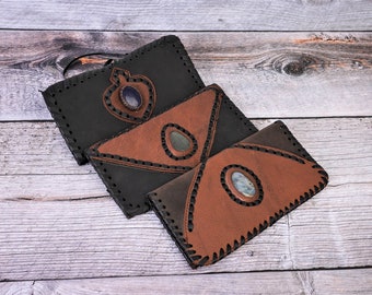 Handmade Leather Tobacco Pouch with Gemstone