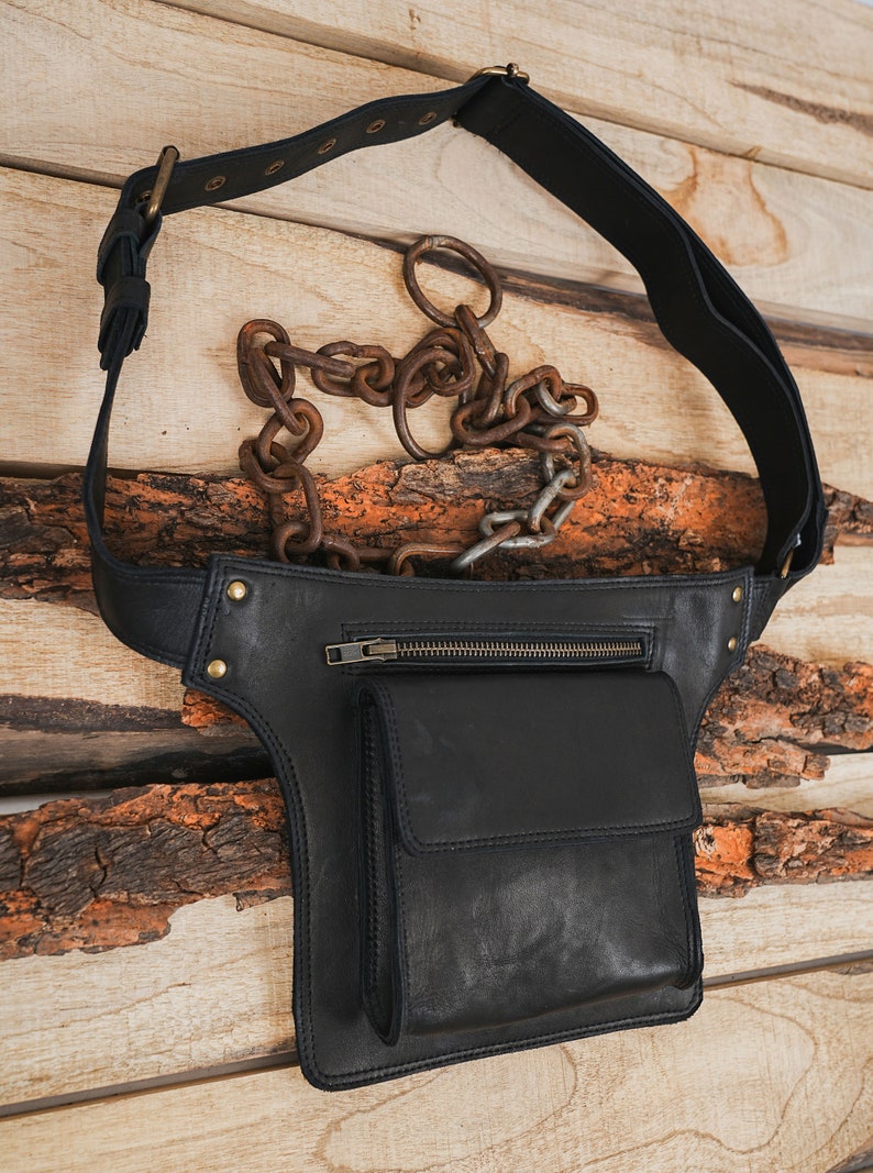 Handmade Leather Waist Bag with Adjustable Belt, Festival Fanny Pack, Leather Hip Bag, Gift for her image 8