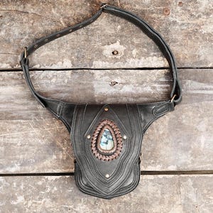 Leather waist belt with labradorite gemstone, Utility Leather waist belt, Handcrafted leather utility belt, Labradorite gemstone belt,