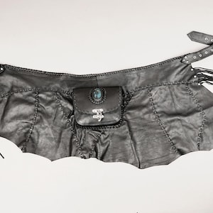 Handmade Adjustable Black Leather Mini Skirt with Belt Bag, Zipper Leather Skirt, Perfect feet Skirt, Fashionable skirt.