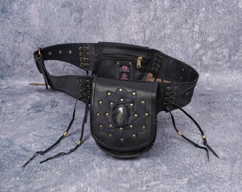 Handmade Leather Two Pocket Waist Bag with Adjustable Belt, Festival Fanny Pack, Leather Hip Bag, Gift for her