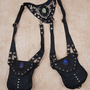 Handgefertigte schwarze Leder Stilvolle Holster Gürteltasche Festival Bauchtasche Leder Taille Tasche Utili Gürteltasche, Personalisiert für Männer / Frauen Schwarz