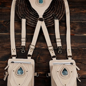 Dual pouch leather shoulder holster for festivals, cosplay, and casual wear