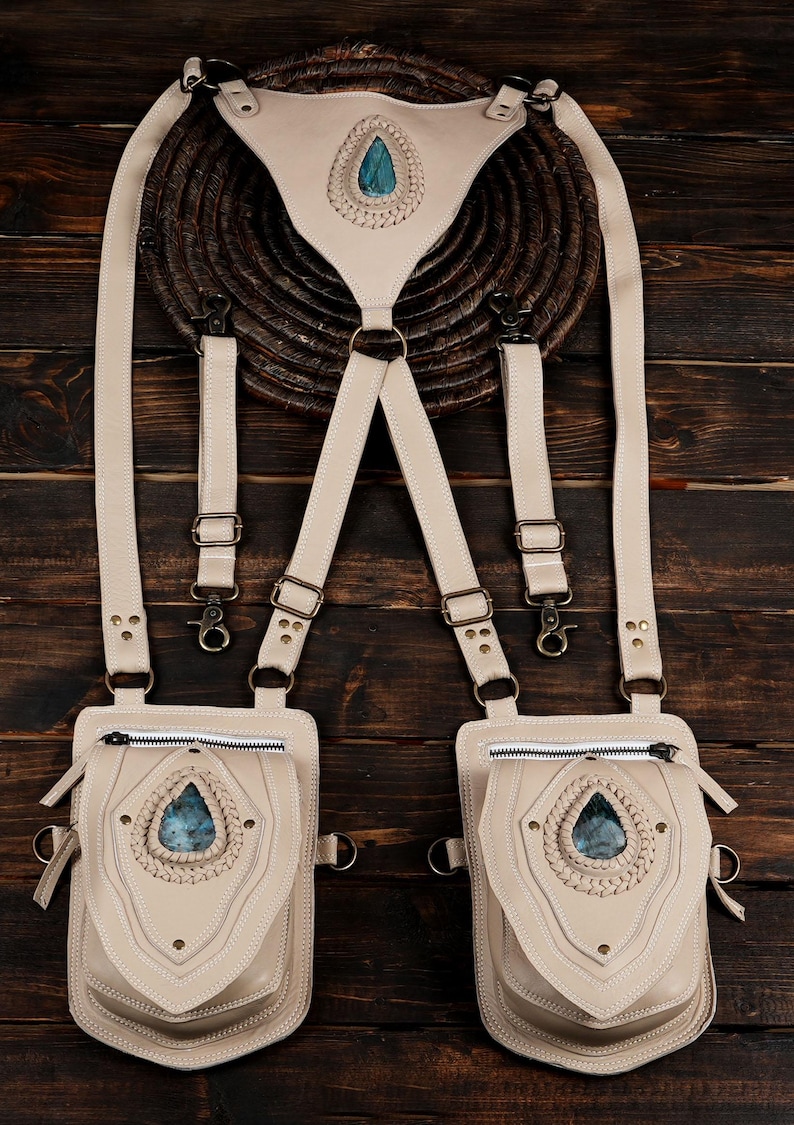 Dual pouch leather shoulder holster for festivals, cosplay, and casual wear