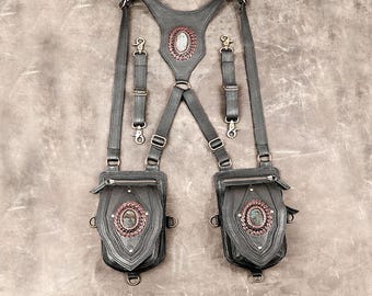 Handcrafted Leather Holster, Festival or Steampunk Style, Double pouch belt, Utility belt, Festival fashion, Burning Man gear