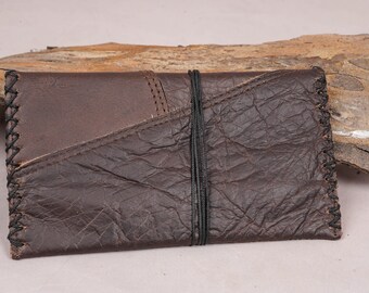 Handmade Leather Tobacco Pouch Cord Tie Closure Rustic Unisex Pocket Bag